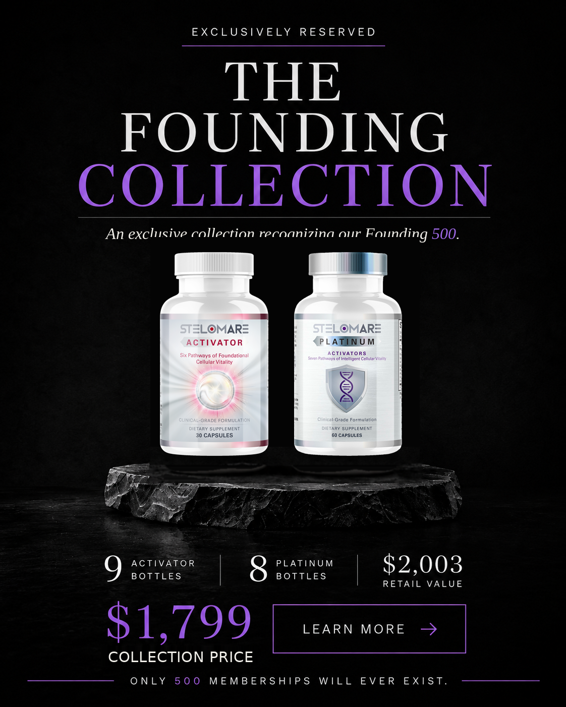 The Founding Collection — 9 Activator and 8 Platinum bottles. Collection Price $1,799